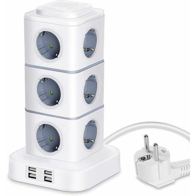 Steckdosenturm, 12-fach Steckdosenleiste (2500 W/10 A) mit 4 USB-Anschlüssen, Mehrfachsteckdosen Image