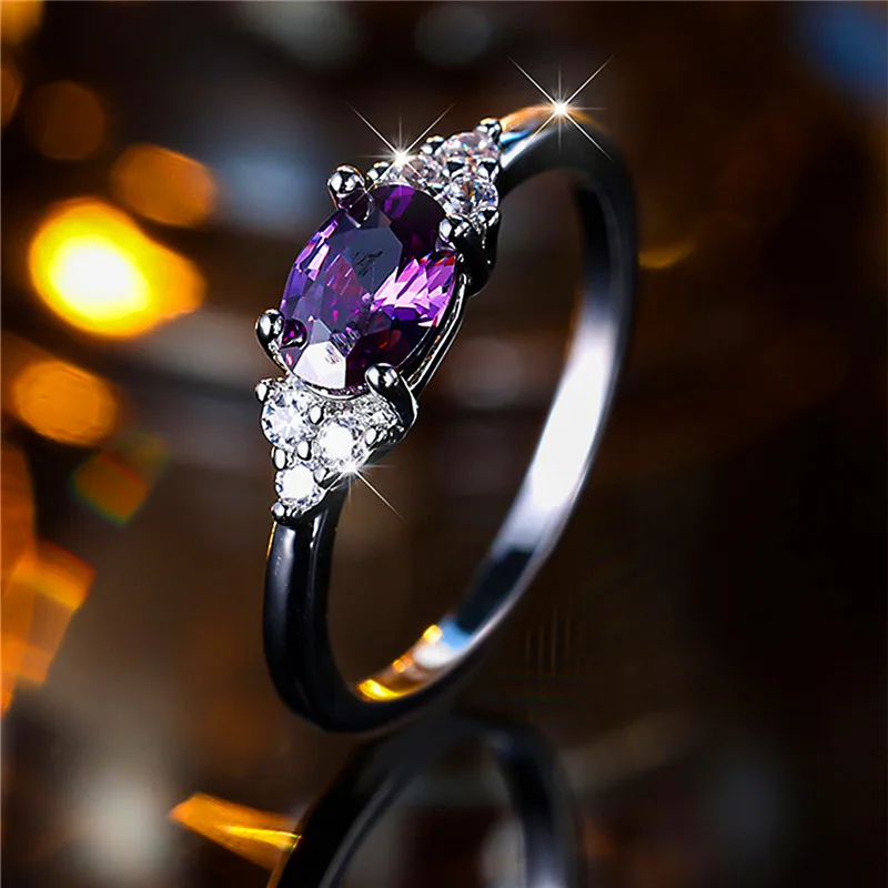 Luxus weibliche lila ovale Zirkon Stein Verlobung sring trend ige silberne Farbe Braut Hochzeit Schmuck Geschenk für Frauen Image