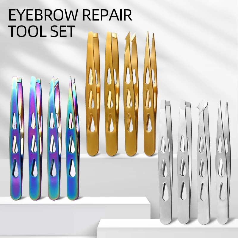 Augenbrauenpinzetten-Set, 4-teilig, professionelle Pinzette aus Edelstahl für Frauen, Präzisionspinzette für Gesichtshaare, Splitter und Ingr Image