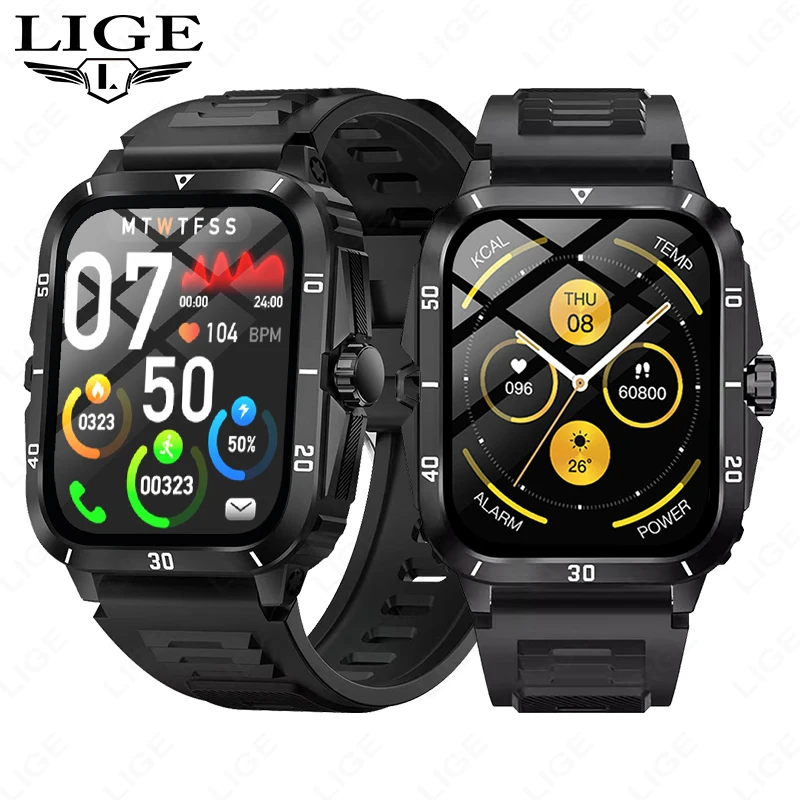 LIGE Sport Smart Uhr 2,01 zoll Outdoor Smartwatch Männer Bluetooth Anruf Sprach Assistent Smart Uhr Wasserdichte Fitness Uhren Image