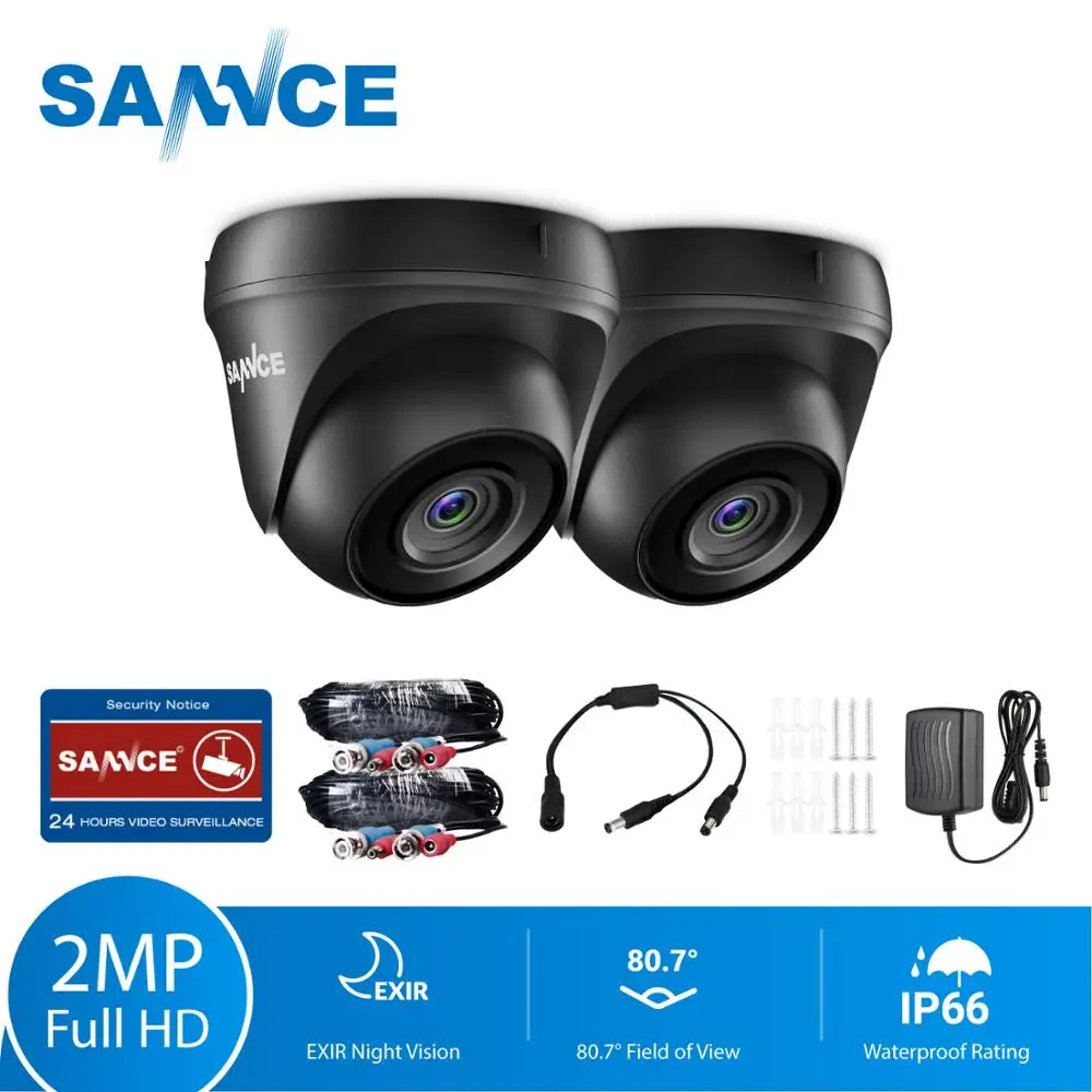 Sannce 2 stücke ahd 1080p hd 2,0 mp cctv Überwachungs kameras h.264 wasserdichte Innen-/Außen kuppel überwachungs kameras setzen schwarze Farbe Image
