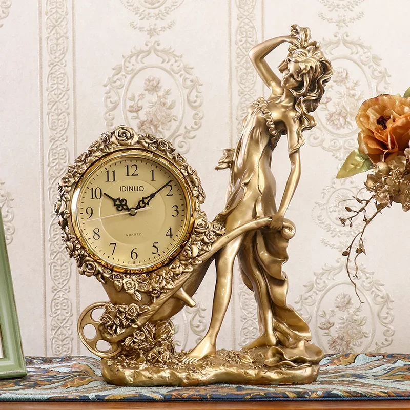 Europäische Antike Handwerk Uhren Harz Retro Uhren Tischuhr Göttin Figur Quarz Stumm Schreibtisch Uhren Wohnkultur