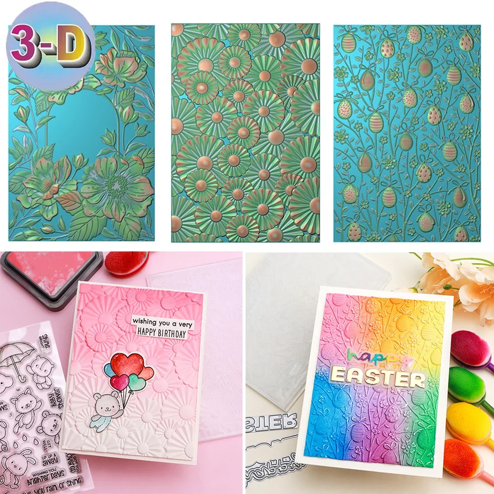 Osterei-Blumenrosette mit Burst-Hintergrund, 3D-Prägeordner zum Hinzufügen von strukturierten Details an Papierhandwerk-Projektvorlagen Image