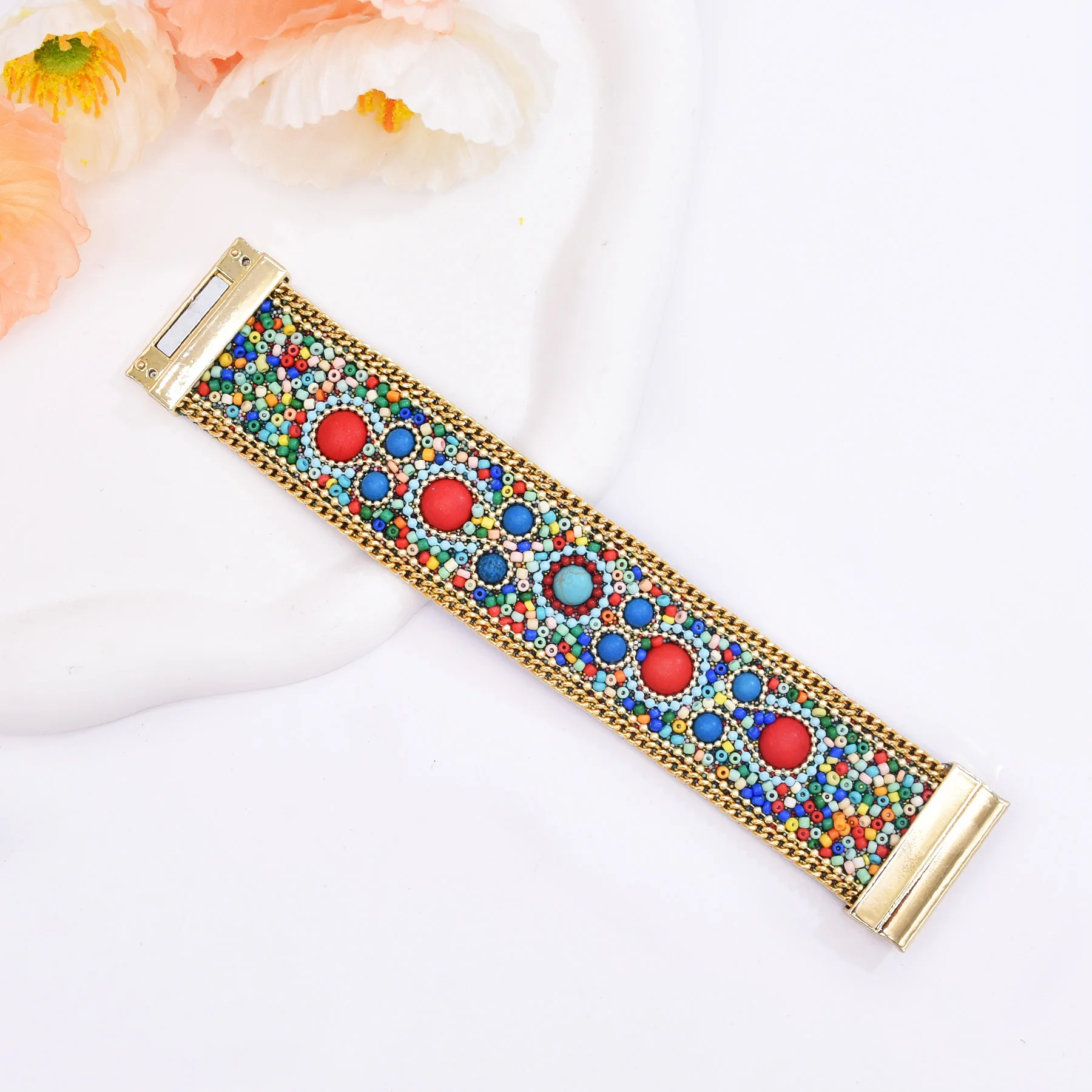 Vintage handgemachte Rocailles Türkis Armreifen Magnetarmband für Frauen Boho Ethno Arabisch afghanisch Türkisch Gypsy Tribal Schmuck