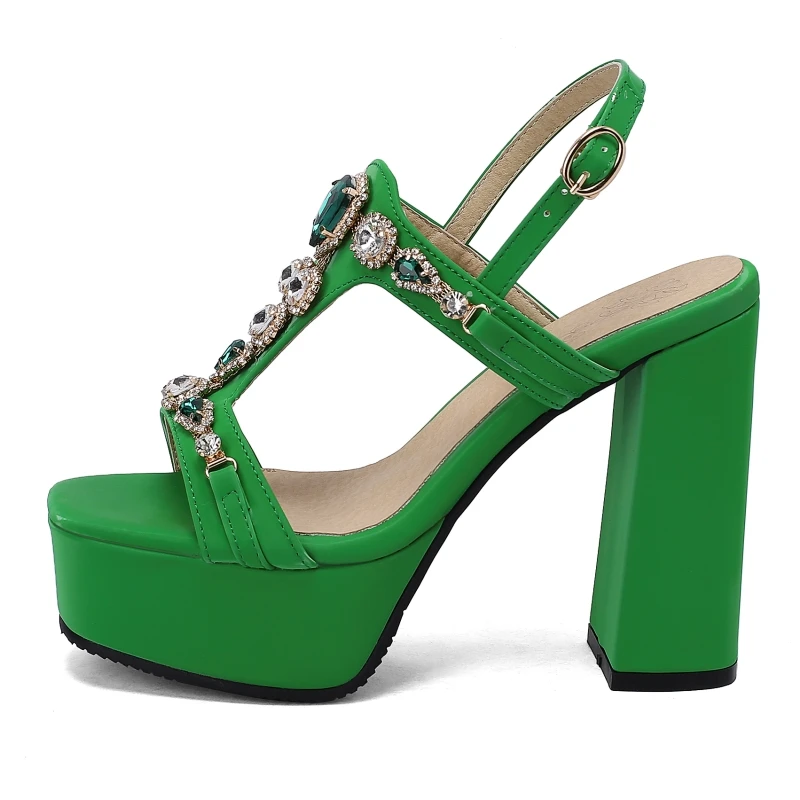 Plattform Sandalen Frauen Sommer Schuhe Luxus Kristall High Heels Grün Schwarz Flip-Flops Dance Party Schuhe Weibliche Große Größe 44 50