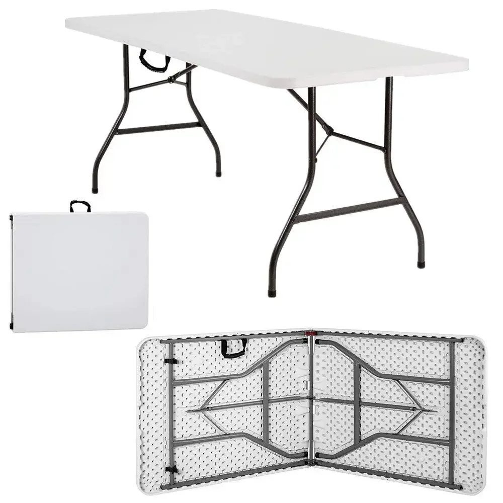 Garten tisch faltbar 180x76 cm Tragegriff Kunststoff 8 Personen Buffett isch Camping klappbar weiß