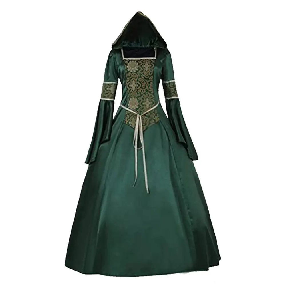 Mittelalterliches Kostüm mit Kapuze für Damen, viktorianisches Renaissance-Kostüm, Halloween, Cosplay, Königin, Ballkleid, Maskerade, Hexenkleid, Outfit Image