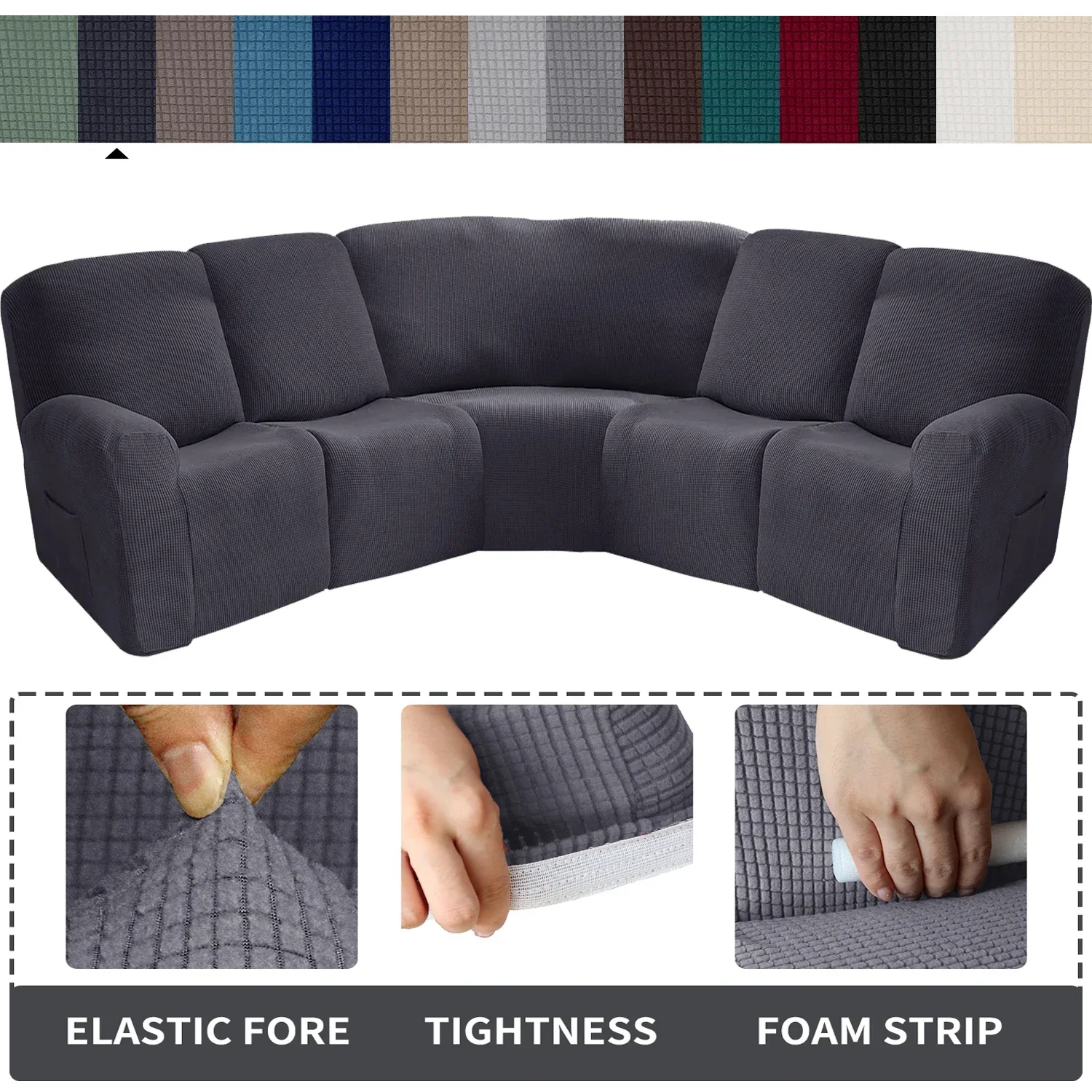 5-Sitzer-Liege-Bezug, 7-teilige Liege-Sofabezüge, Jacquard-Stretch-Liege-Sofabezüge für 5 gepolsterte Sofa-Schonbezüge