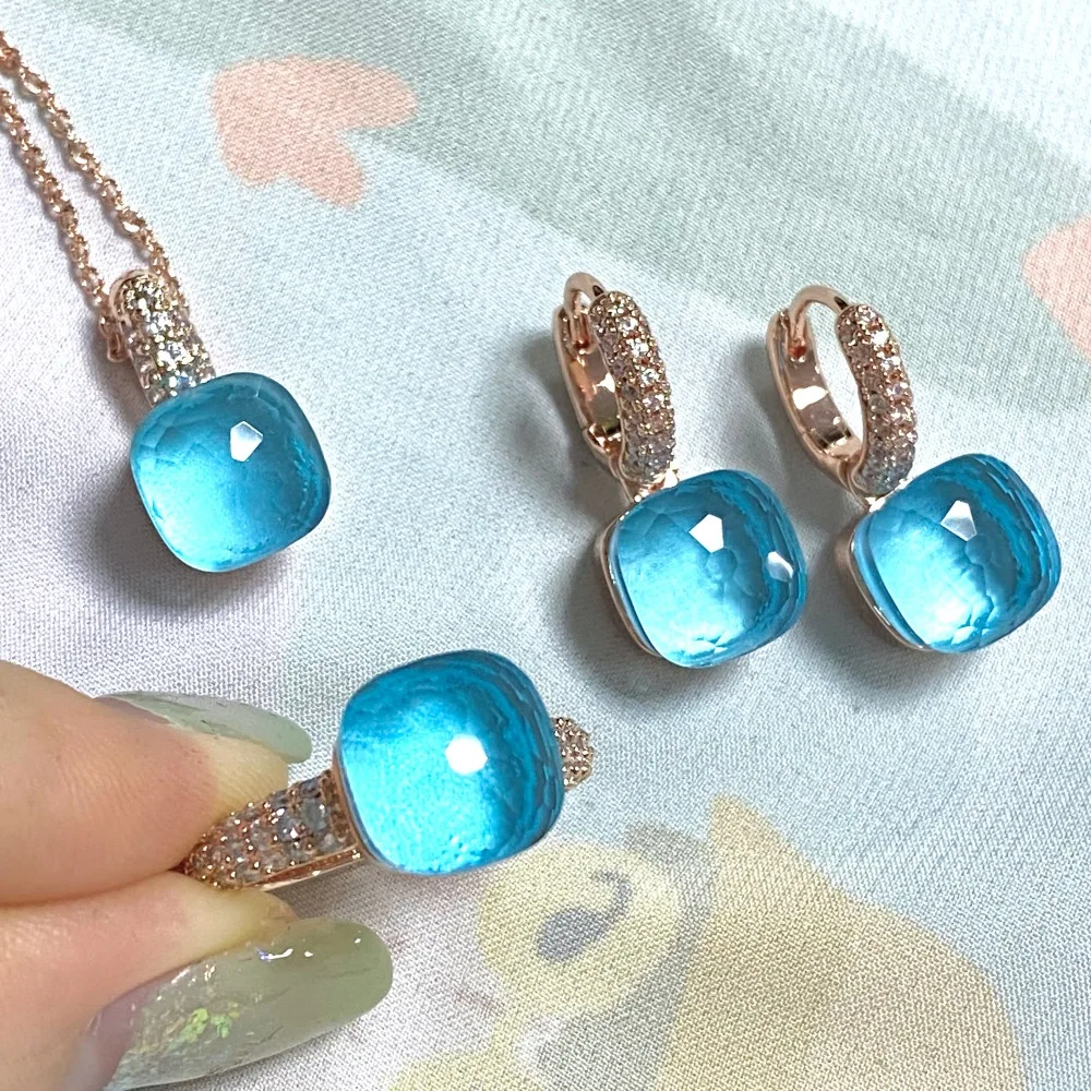 3Pcs/Set Women Ring Earrings Necklace Jewelry Set Inlay Zircon 30Colors Crystal Jewelry Set Gold Plated Fashion Jewelry