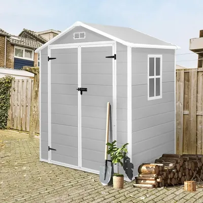 6x4.4FT Outdoor Resin Shed with Reinforced Floor, All-Weather Plastic Shed with Lockable Door,