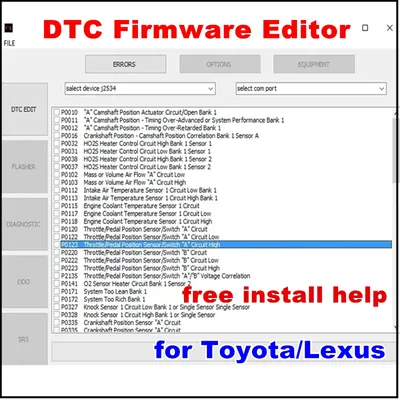 DTC Firmware Editor Software for Toyota / Lexus Support for 76Fхххх Microcontrollers English Version