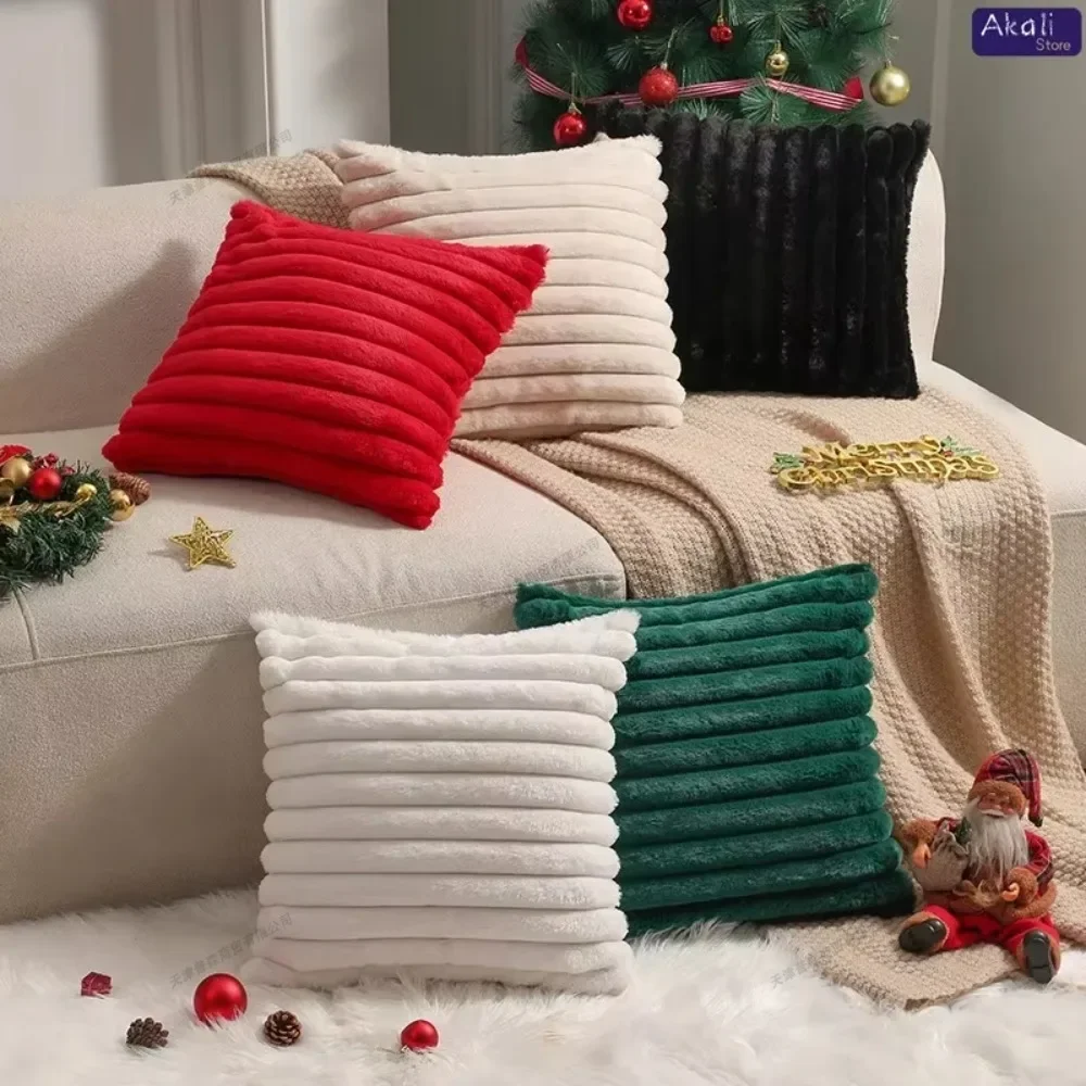 Fodera per cuscino in pelliccia di coniglio finta Fodera per cuscino in peluche Fodera per cuscino morbida e soffice a righe Cuscini decorativi Decorazioni per la casa di lusso per divano
