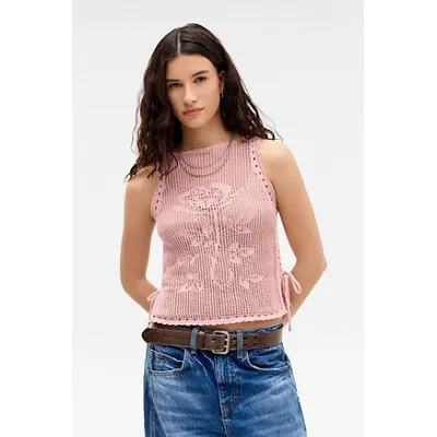 UO Floral Knit Top - Pink M at Urban Outfitters