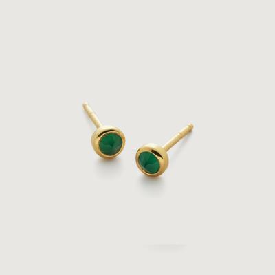 Gold Gemstone Stud Earrings Green Onyx