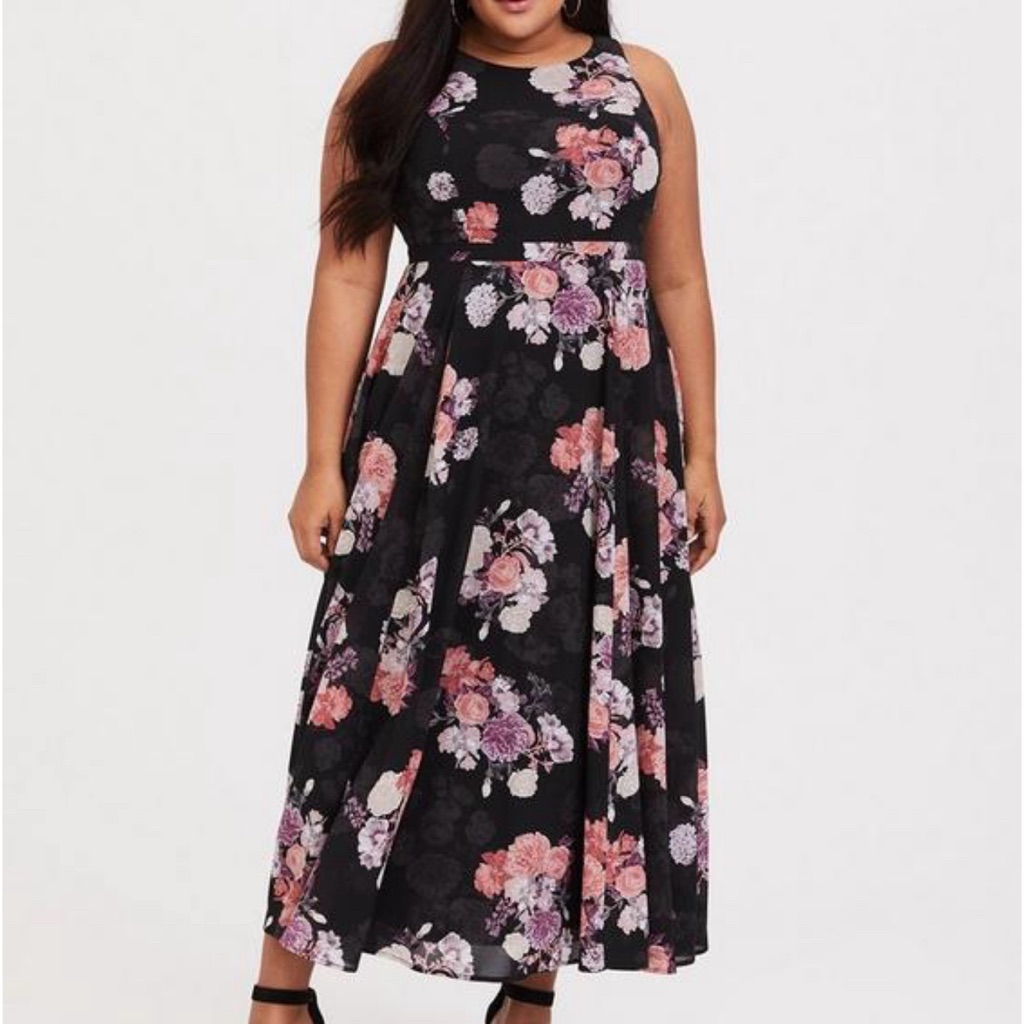 Torrid Dresses | Torrid Black Floral Georgette Maxi Dress Women’s Size 26 Wedding Guest Easter | Color: Black | Size: 26