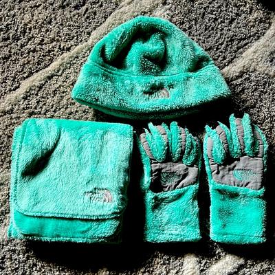 The North Face Accessories | The North Face Set Beanie Hat Scarf Gloves Teal Mint Kids Youth Medium | Color: Gray/Green | Size: Osg