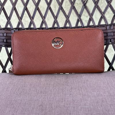 Michael Kors Bags | Women’s Mk Cognac Leather Wallet! | Color: Gold/Red | Size: Os