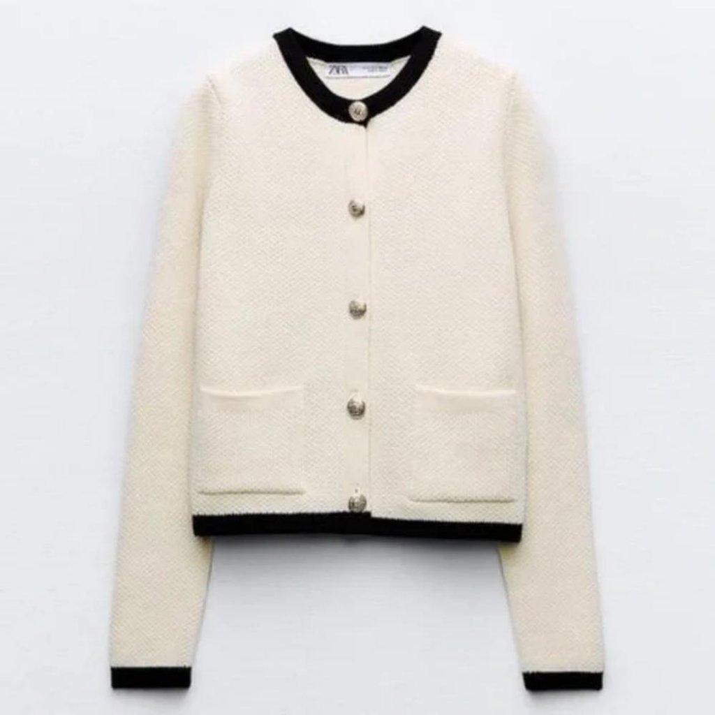Zara Sweaters | Zara Golden Button Knit Cardigan | Color: White | Size: Various