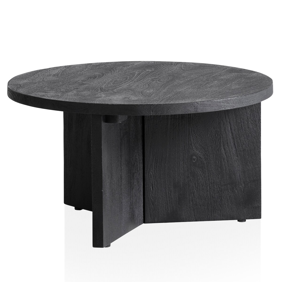 KADIMA DESIGN Couchtisch 60x60x33 cm Mango Massivholz Schwarz Sofatisch Rund, Design Wohnzimmertisch Dreibein, Kaffeetisch Wohnzimmer Niedrig Modern mit Image