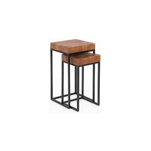 KADIMA DESIGN Design Satztisch WL5.660 Sheesham Metall Beistelltisch 2er Set Klein, Couchtisch Set 2 Holz Tische, Massivholz Wohnzimmertisch Metallgestell,