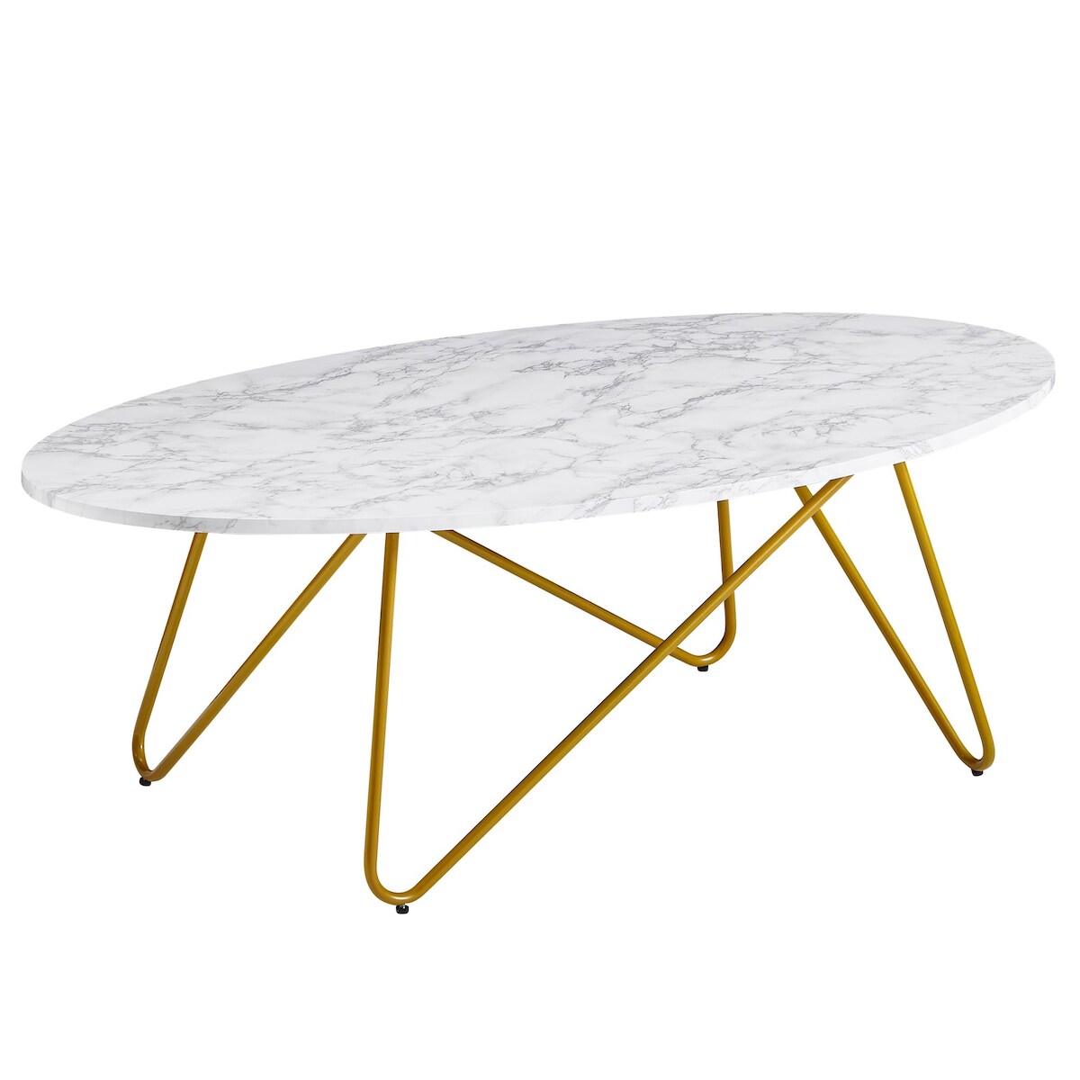 KADIMA DESIGN Couchtisch 120x40x60 cm mit Marmor Optik Weiß, Wohnzimmertisch mit Metall-Gestell, Sofatisch Oval Tisch Wohnzimmer, Image