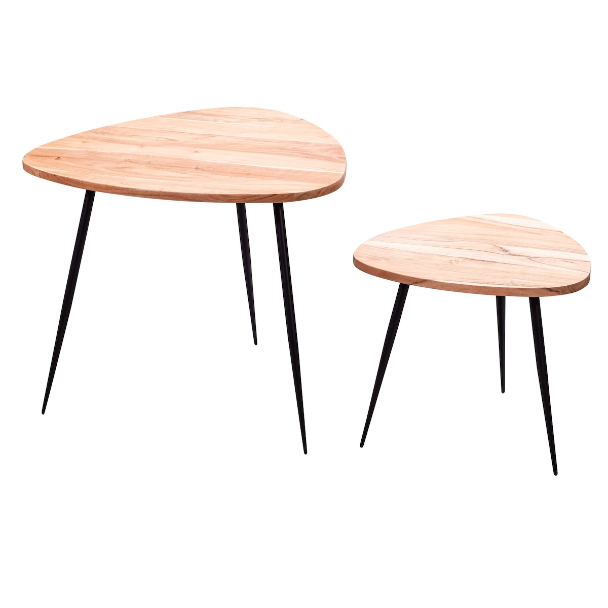 KADIMA DESIGN 2er Set Satztisch Akazie Massivholz / Metall Couchtisch Klein, Design Beistelltisch Set Zwei Holz-Tische, Wohnzimmertisch Tisch Image