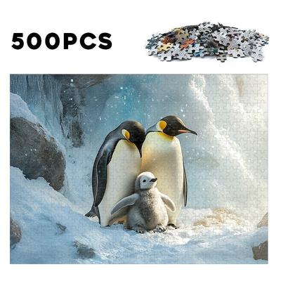 TEMU Penguin Family On Antarctic Puzzle Set - 120/500/1000pcs, Challenging Jigsaw, For Puzzle Enthusiasts, Ideal Christmas Gift, Decor, Manufactured Wood, No Feathers, No Electricity Needed Image