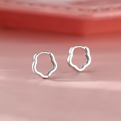 TEMU Hollow Silvery Hoop Earrings Copper Silver Plated Jewelry Elegant Minimalist Style Daily Casual Image