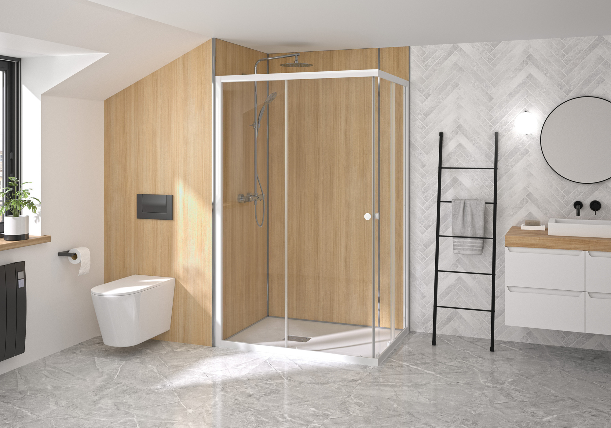 Paroi de douche SUPRA III A 100 cm accès d'angle coulissant droite fixe gauche KINEDO PA1583BTNG