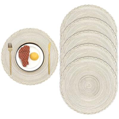 6er Set Runde Platzsets Baumwolle Tischmatten Weihnachten Beige Tischsets Abwaschbar Geflochten Image