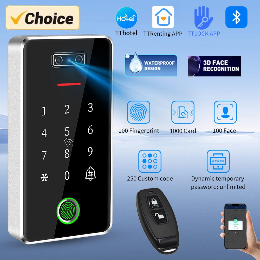 TTLock App Zugangskontrolle Gesichtserkennungsgerät RFID M1 Karte Fingerabdruckleser für Türschloss Metall IP67 Wasserdicht MF03 Image