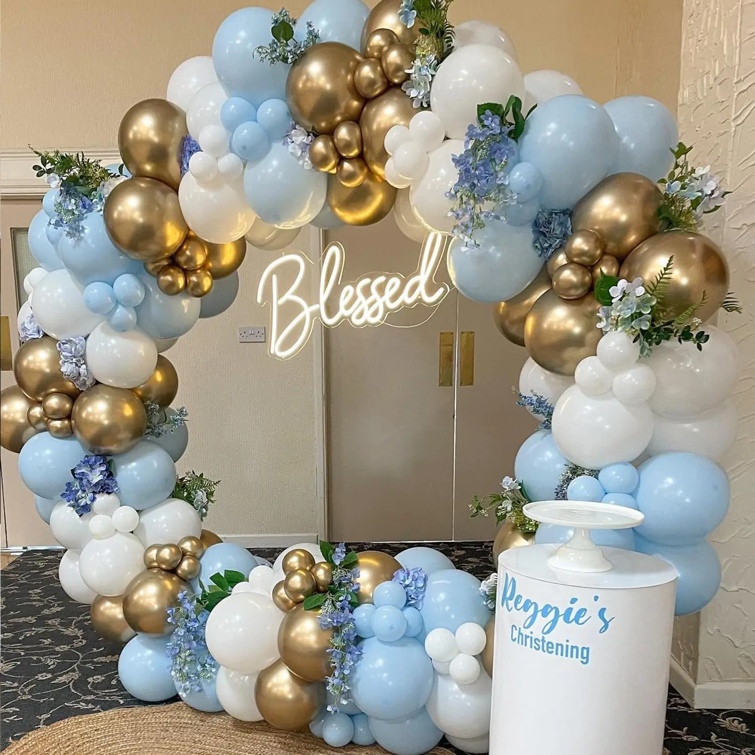 126 stücke blauer, weißer, goldener Latex ballon bogen für Geburtstage, Hochzeiten, Geschlechts enthüllung, Junggesellen abschied, Familien treffen Image