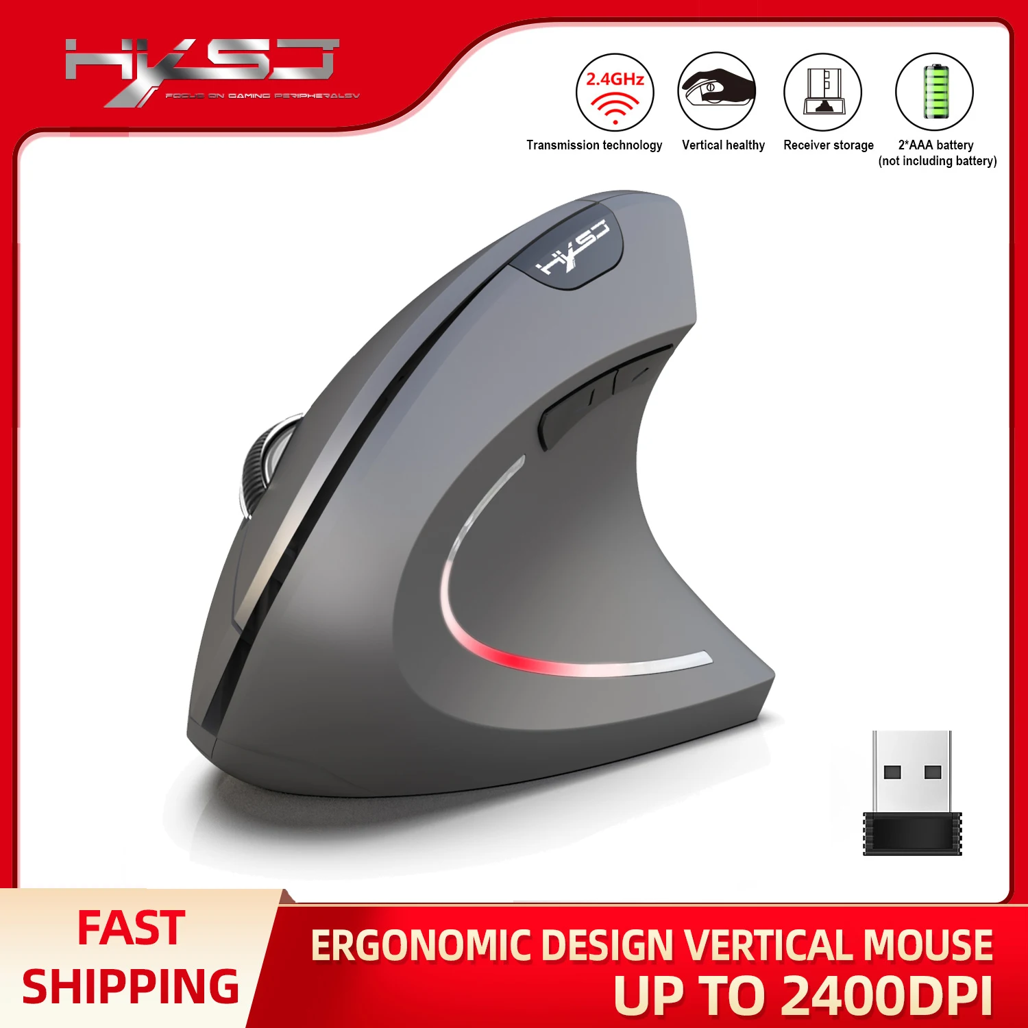 HXSJ T24 2,4G Ergonomische Optische Drahtlose Maus ABS Vertikale Gesunde Design Hintergrundbeleuchtung Gaming Lager Laptop Büro Verwenden Großhandel Image
