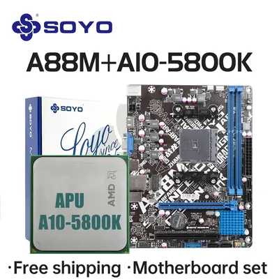 SOYO A88M Mainboard mit A10-5800K CPU Computerkomponenten Spiel-Motherboard-Set unterstützt DDR3 SATA3 AMD CPU FM2+/FM2-Prozessor