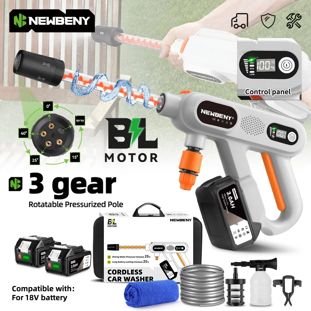 NEWBENY 220 Bar Bürstenlose Hochdruck Power Auto Waschmaschine Pistole 3 Gänge Cordless Garten Sauber Spritzpistole Für Makita 18 V batterie Pin Image