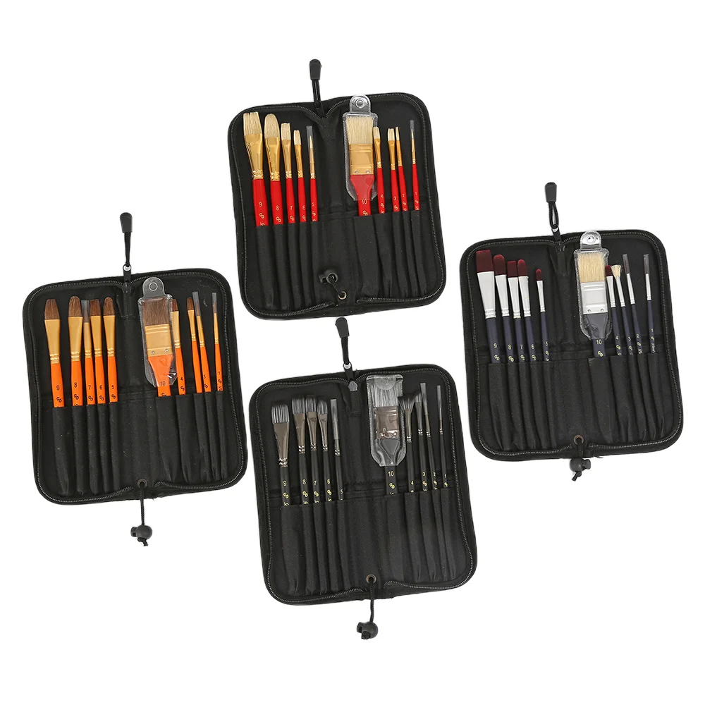 10 hochwertige Pinsel aus synthetischer Wolle mit Birkenstangen zur Verwendung in Gouache-, Aquarell-, Acryl- und Ölpinseln. Image