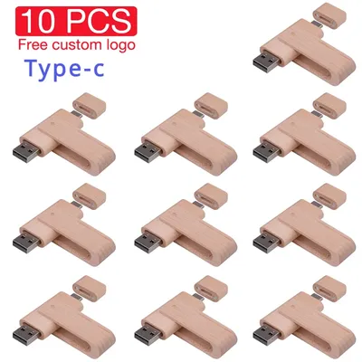 10 TEILE/LOS Ahornholz USB-Stick 128 GB TYPE-C 2 in 1 Pen Drive 64 GB Drehbarer Memory Stick 32 GB Image