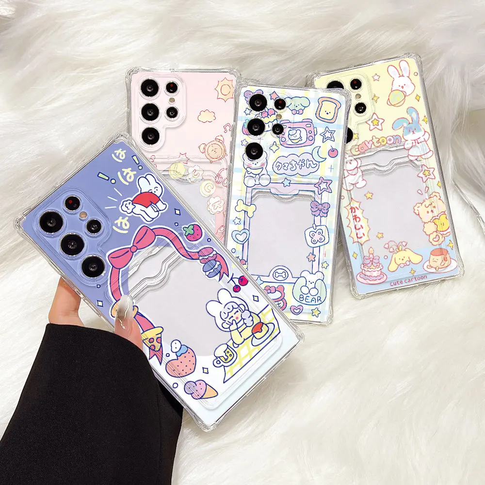 Kartenhalter Cartoon Handyhülle für Samsung S25 Ultra Galaxy S24 FE S23 S22 Plus A05 A05s Transparente weiche TPU stoßfeste Abdeckungen Image