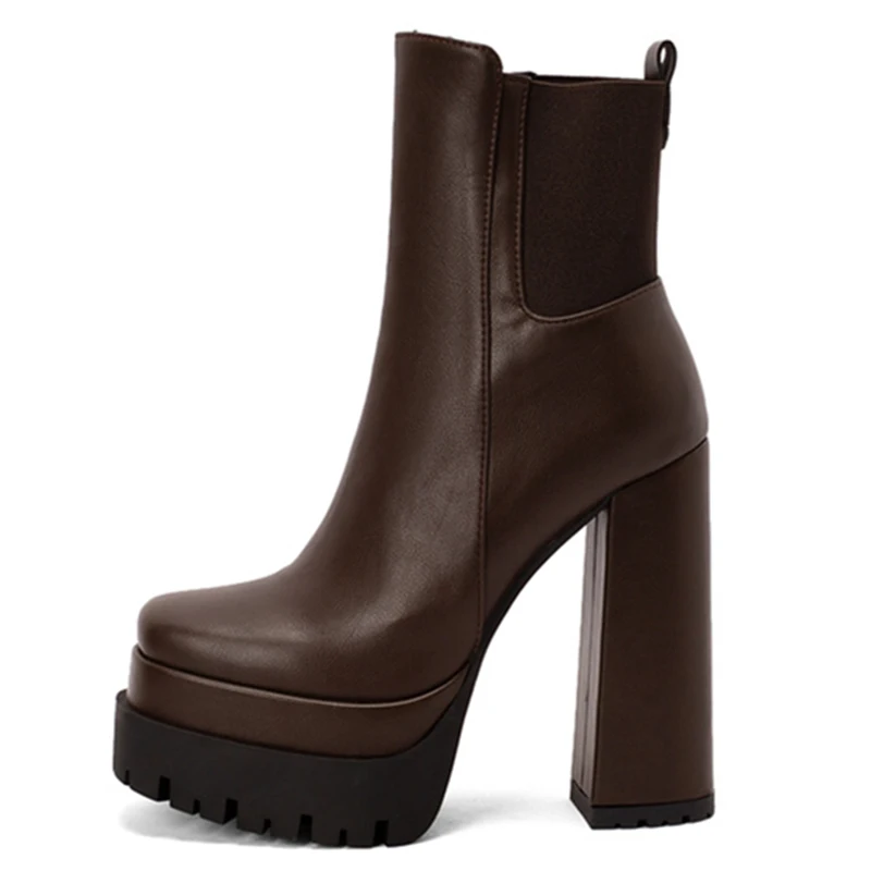 Damen Stiefeletten Plateau Trends Schwarz Kurzer Stiefel Winter Herbst Leder Gothic Punk Heels Party Schuhe Dame Große Größe 45
