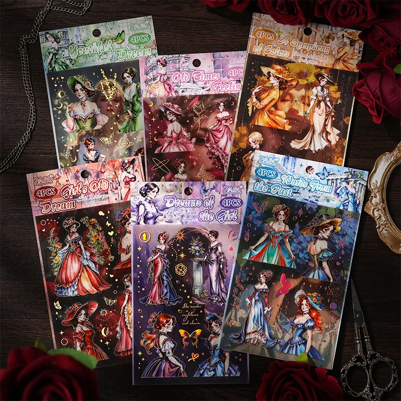 4 Blatt Vintage große Aufkleberpackung selbstklebend Diy Hand Account Tagebuch Album Scrapbooking Material Image