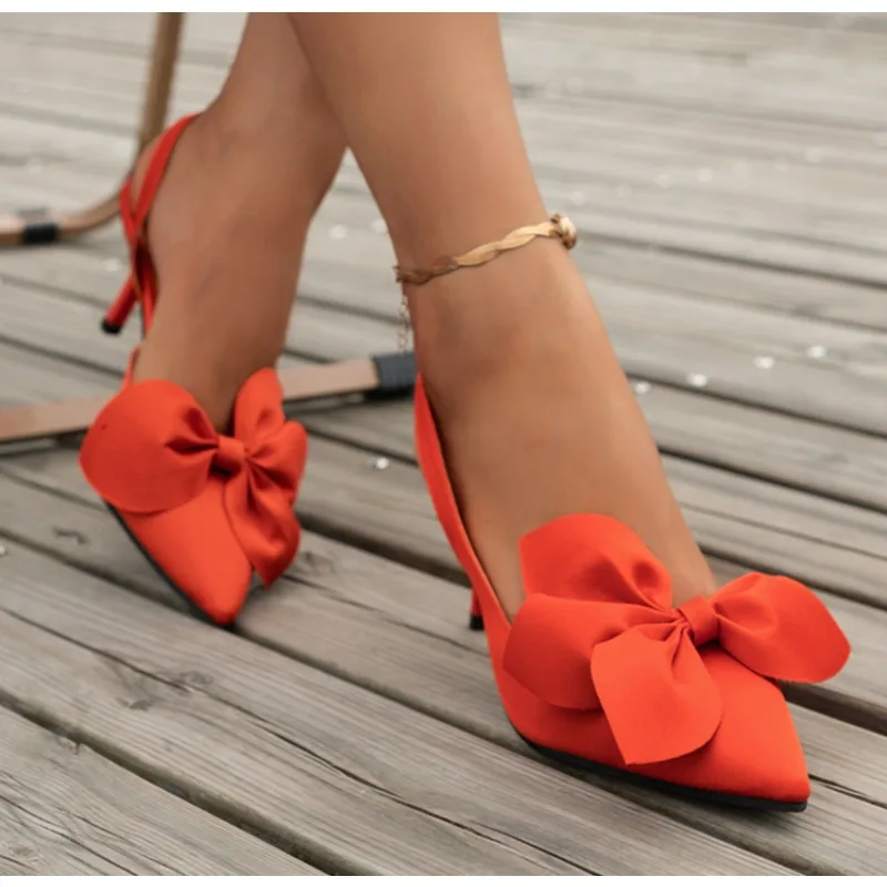 Sandals Summer Women Luxury Brand High Heels Sandalias Sexy Pointed Toe Slip on Bow Casual Shoes Office High Heels Women Sandals