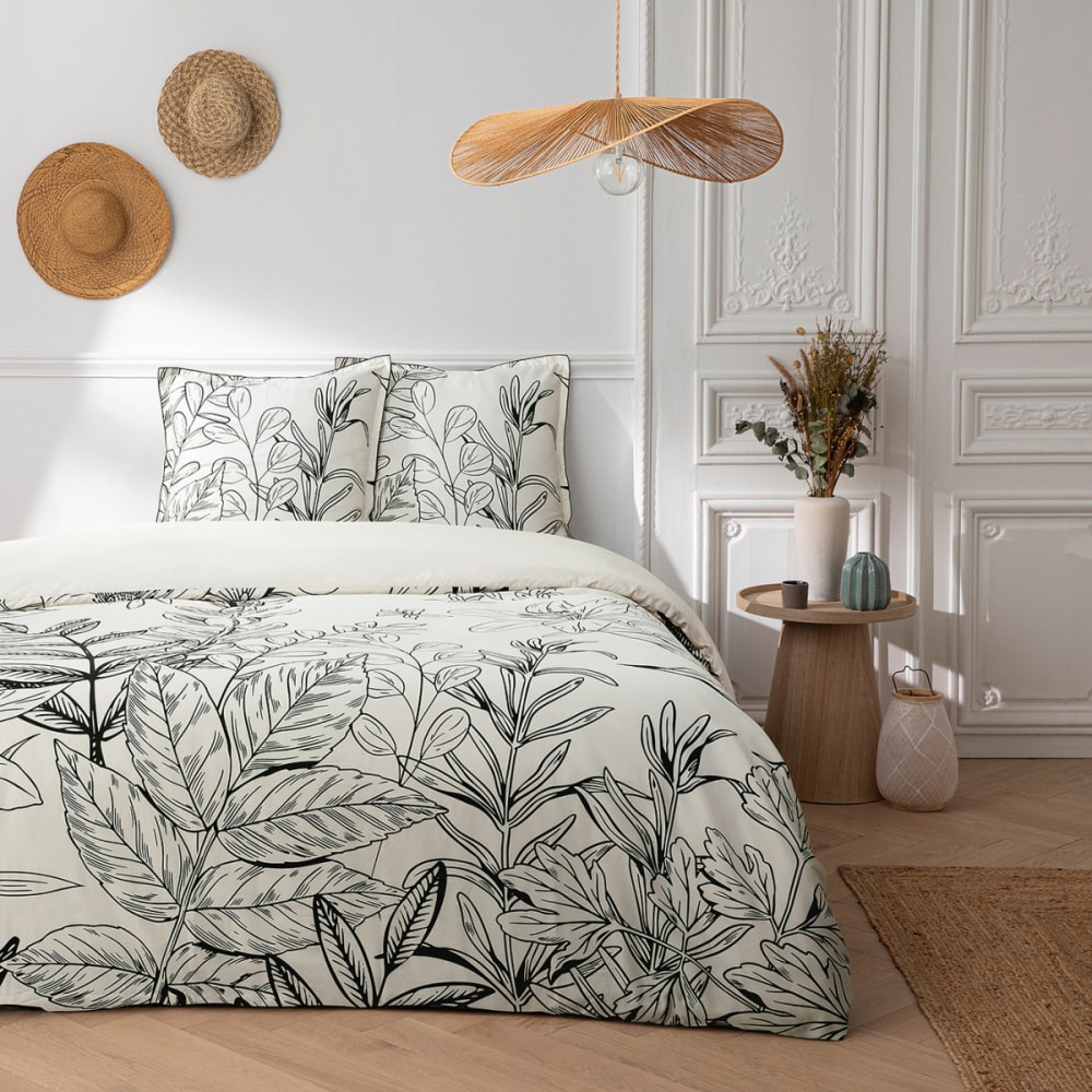 Parure de lit 2 personnes en satin de coton imprimé végétal 260x240cm