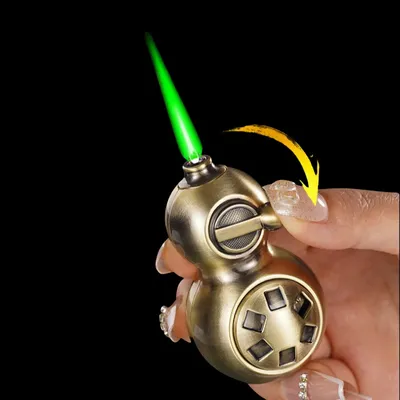 Portable Metal Rocker Arm Pressure Reducing Lighter Windproof Jet Flame Rotating Turbine Torch High