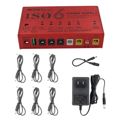 Mosky ISO-6 Guitar Effect Pedal Power Supply 6 Isolated DC Outputs/5V USB Output for 9V 12V 18V