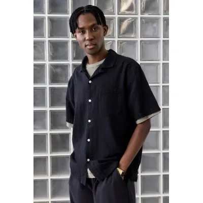 Loom Black Seersucker Shirt - Black M at Urban Outfitters