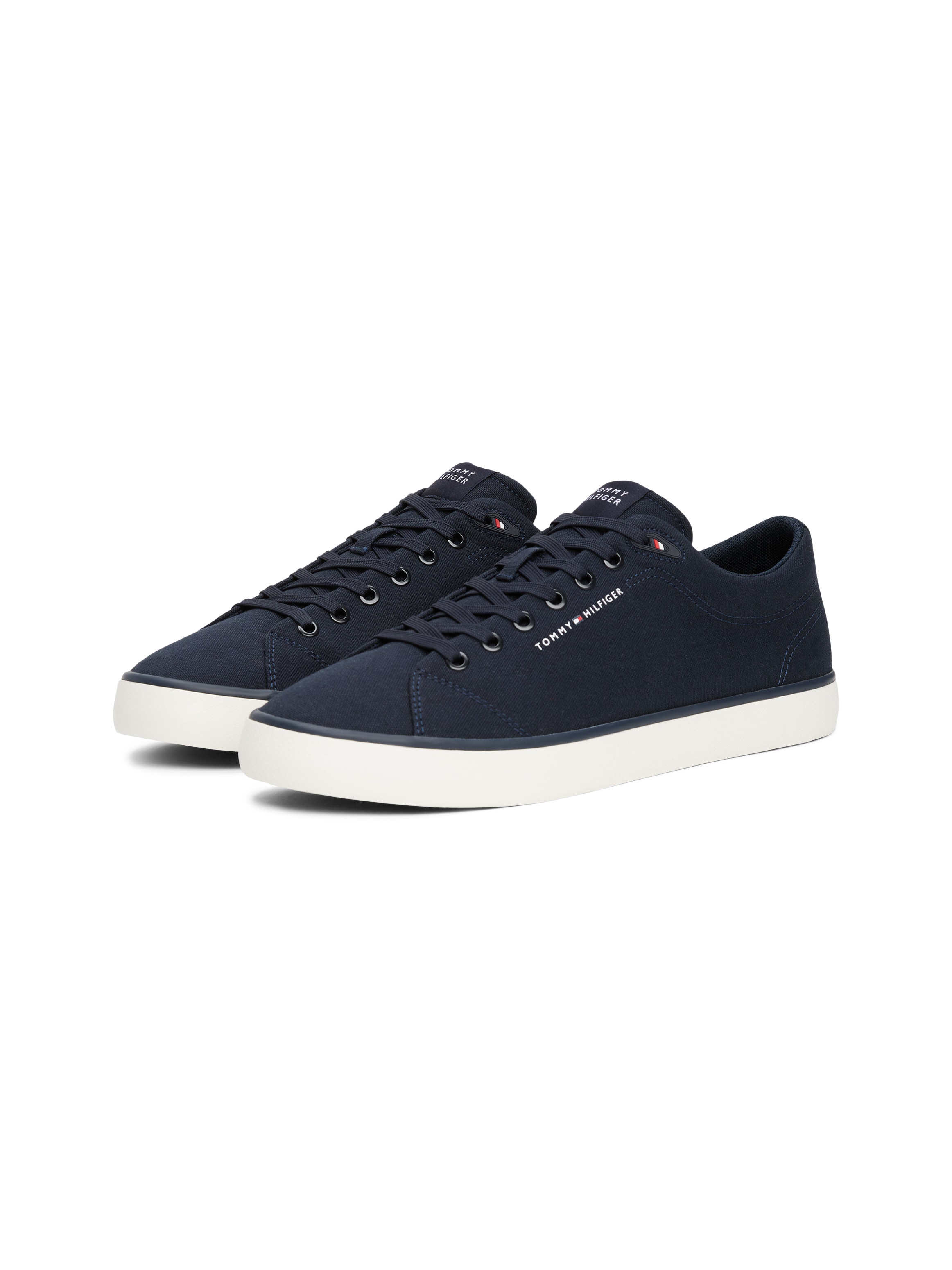 Sneaker TOMMY HILFIGER "TH HI VULC LOW CORE CANVAS", Herren, Gr. 44, blau (dunkelblau), Textil, Schuhe Sneaker, Freizeitschuh, Halbschuh, Schnürer mit weich gepolstertem Schaftrand