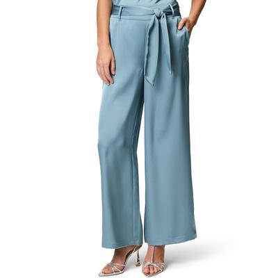 Stoffhose ZERO "zero Satin-Hose mit Bindegürtel 30 Inch", Damen, Gr. 42, Normalgrößen, blau (citadel), Satin, Obermaterial: 96% Polyester, 4% Elastan. Ärmelfutter: ohne Futter., glänzend, festlich, figurumspielend lang, Hosen, Bindedetail Image