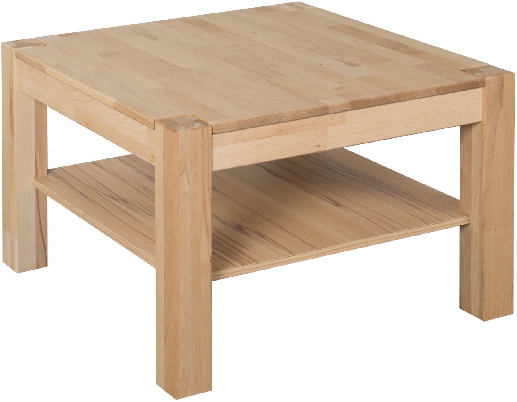 Couchtisch VOGL MÖBELFABRIK "Toronto", beige (kernbuche, kernbuche, kernbuche), B:70cm H:46cm T:70cm, Tische, Couchtisch Eckige Couchtische Holz-Couchtische, in 2 Größen, mit Ablageboden, teilmassiv, Höhe 46 cm, Made in Germany