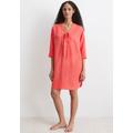 Strandkleid MARC O'POLO, Damen, Gr. S, N-Gr, orange (sunset coral), Web, Obermaterial: 100% Polyester, unifarben, casual, bequem ca. Mitte Oberschenkel, V-Ausschnitt, Halbarm, Kleider, leichtes Tunikakleid, seitliche Schlitze, V-Ausschnitt