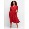 Blusenkleid SHEEGO BY JOE BROWNS "Große Größen", Damen, Gr. 56, Normalgrößen, rot, Obermaterial: 100% Viskose;Futter: 100% Baumwolle, unifarben, feminin, figurumspielend wadenlang, V-Ausschnitt, Kurzarm, Kleider, mit Reverskragen und Bindegürtel